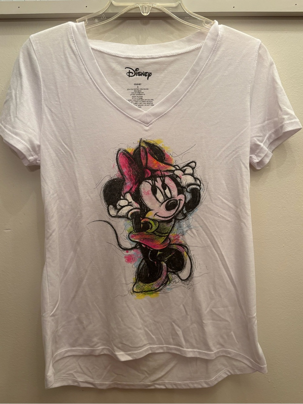 Disney White Minnie Mouse V-Neck Tee Small